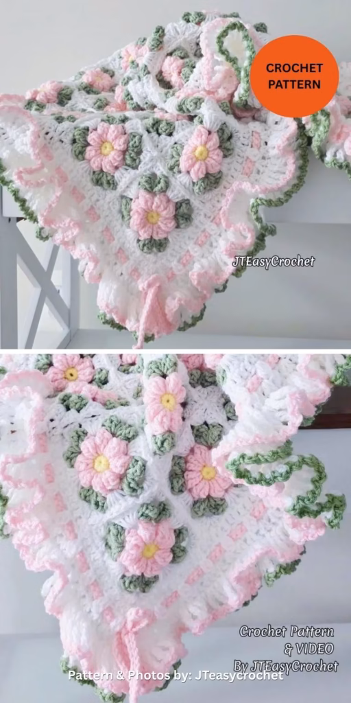 Coquette Flowers Baby Blanket - 10 Unique Spring Flower Blankets Crochet Patterns