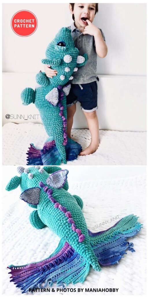 Dragon Aqua Dino - 14 Best Amigurumi Dragon Crochet Patterns To Make For Your Little One BLOG PIN