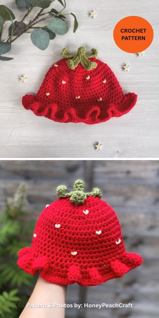 Strawberry Sunhat Crochet - 8 Cute & Easy Crochet Strawberry Bucket Hat Patterns (2)