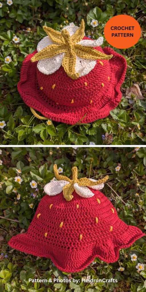 Strawberry Sunhat Crochet - 8 Cute & Easy Crochet Strawberry Bucket Hat Patterns