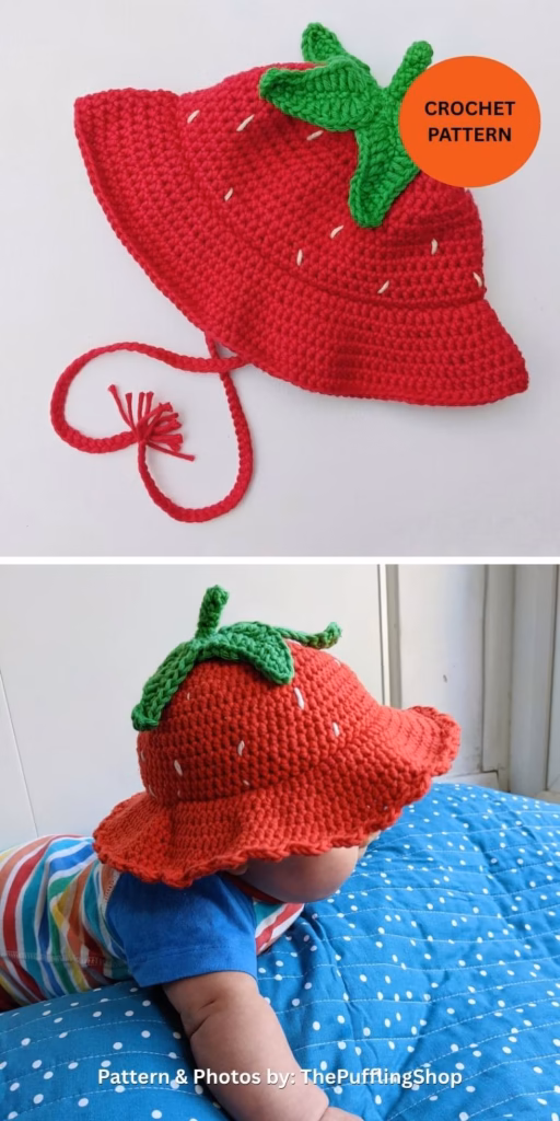 Strawberry Sunhat Pattern - 8 Cute & Easy Crochet Strawberry Bucket Hat Patterns