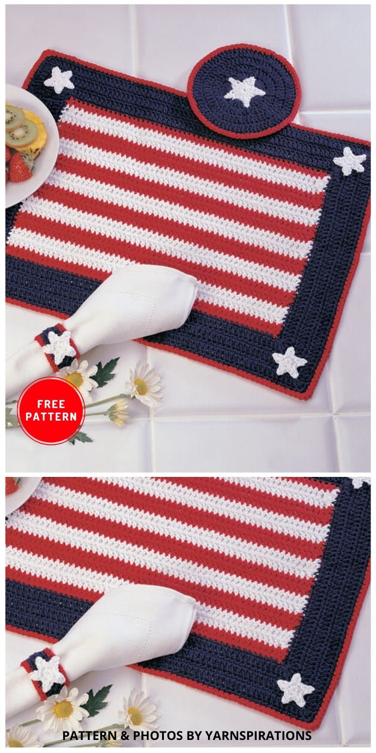Americana Place Setting - 12 Easy Crochet 4th of July Party Decorations Patterns