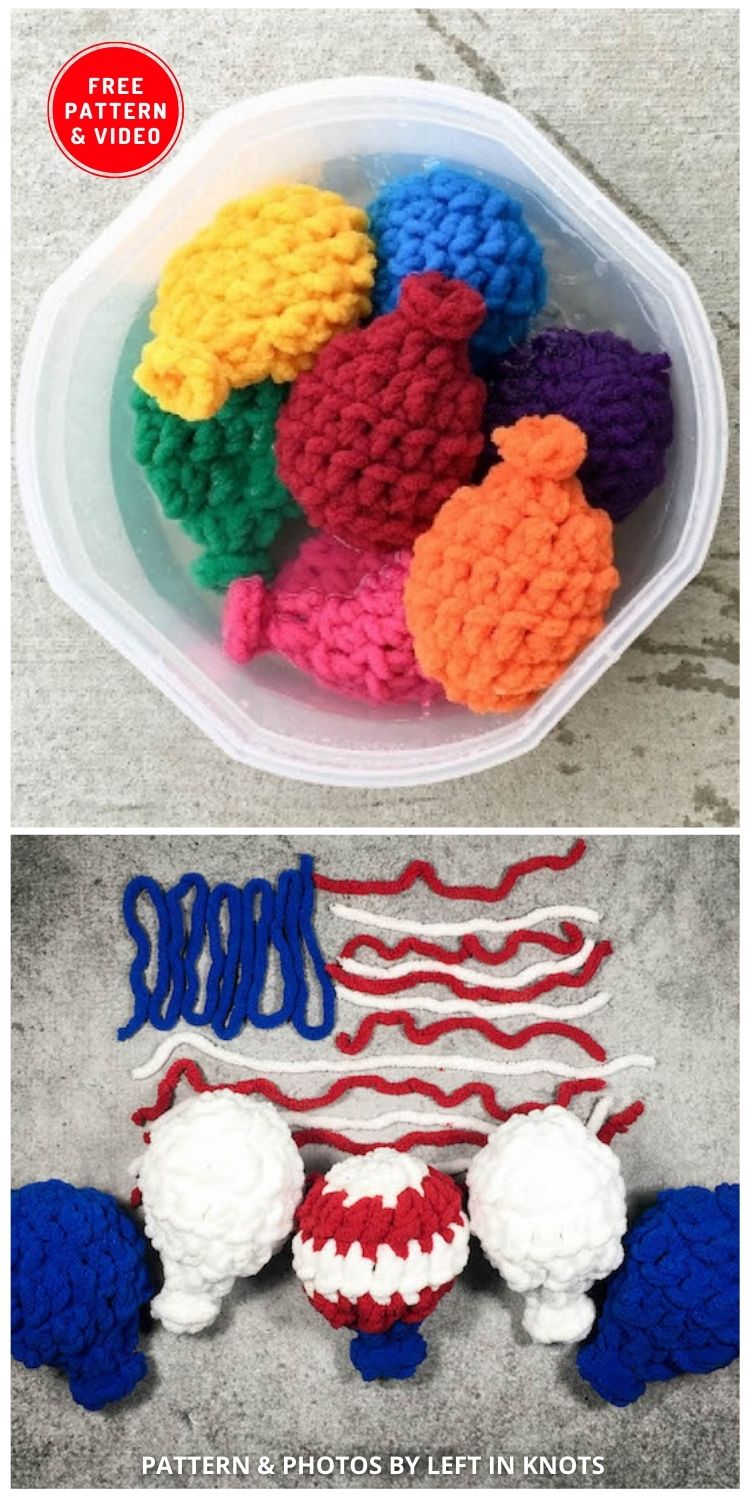Mini Patriotic Water Balloons - 12 Easy Crochet 4th of July Party Decorations Patterns