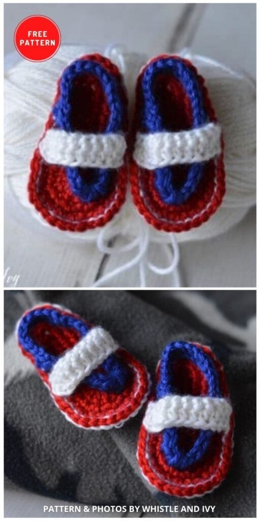 Patriotic Baby Flip Flops - 11 Free 4th of July Crochet Baby Props