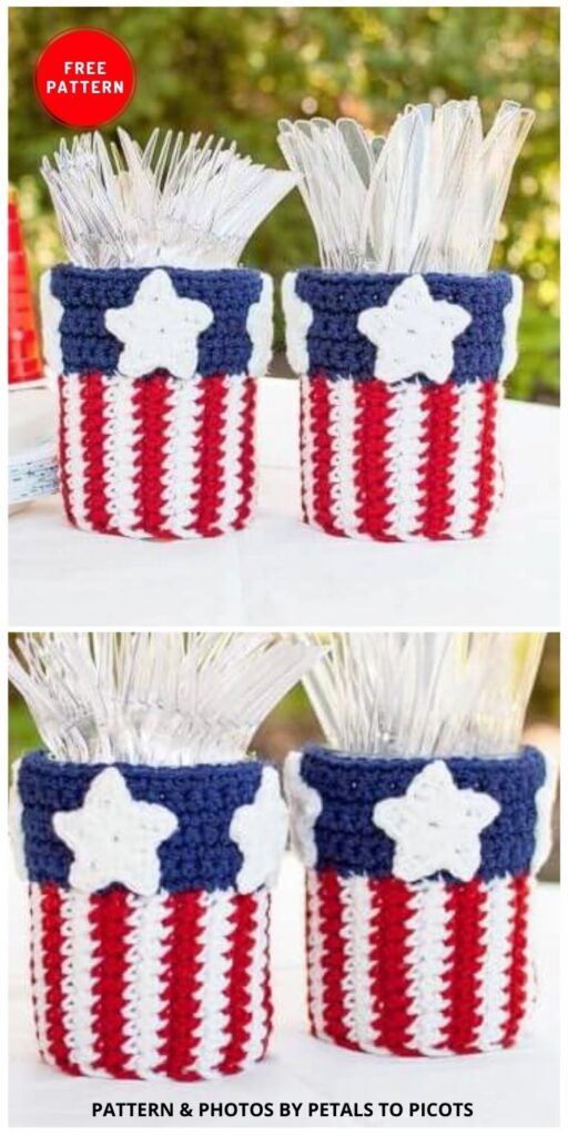 Patriotic Mason Jar Utensil Holder - 12 Easy Crochet 4th of July Party Decorations Patterns