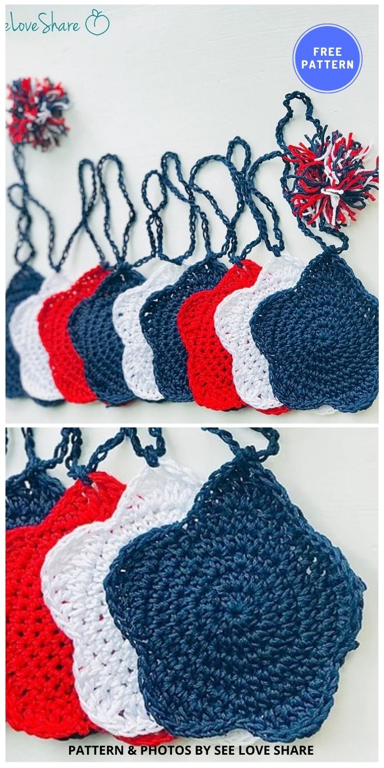 Patriotic Star Garland - 6 Free 4th of July Crochet Garlands & Buntings