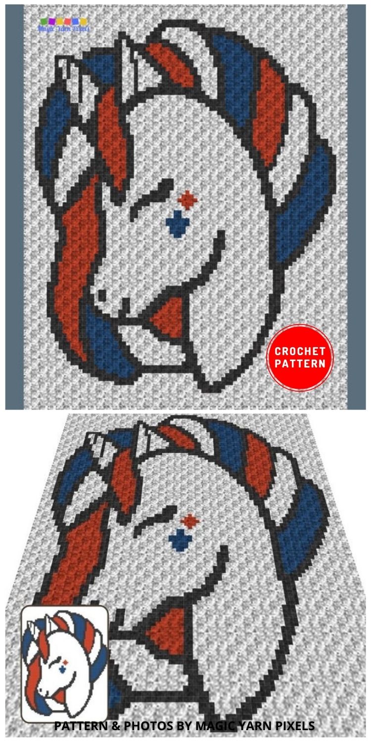 Patriotic Unicorn Graph - 7 Best Patriotic 4th of July C2C Crochet Blanket Graphgans