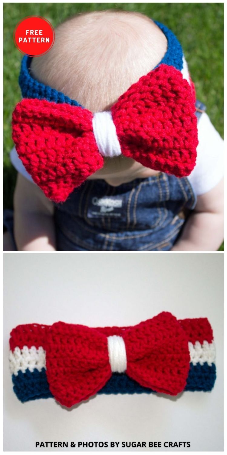 Red, White and Blue Crochet Headband - 11 Free 4th of July Crochet Baby Props
