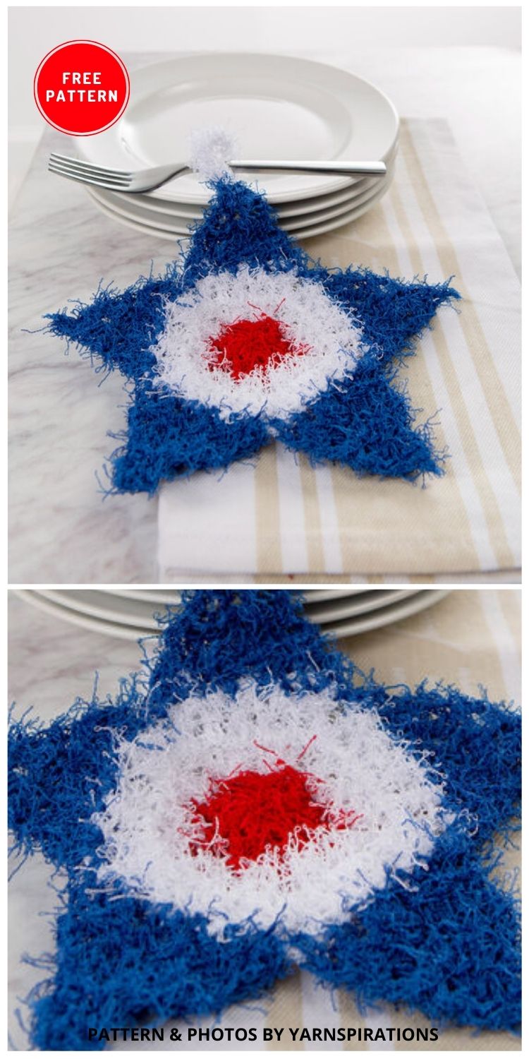 Star-shaped Scrubby - 12 Easy Crochet 4th of July Party Decorations Patterns
