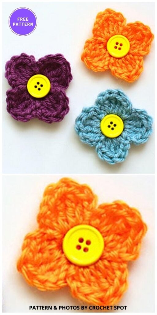 Buttoned Flower Applique - 7 Free Easy Crochet Buttons You can Quickly Make