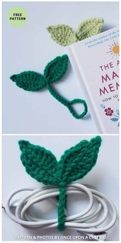 Leaf Sprout Cable Tie & Bookmark - 6 Free Crochet Bookmark Patterns Gift Ideas