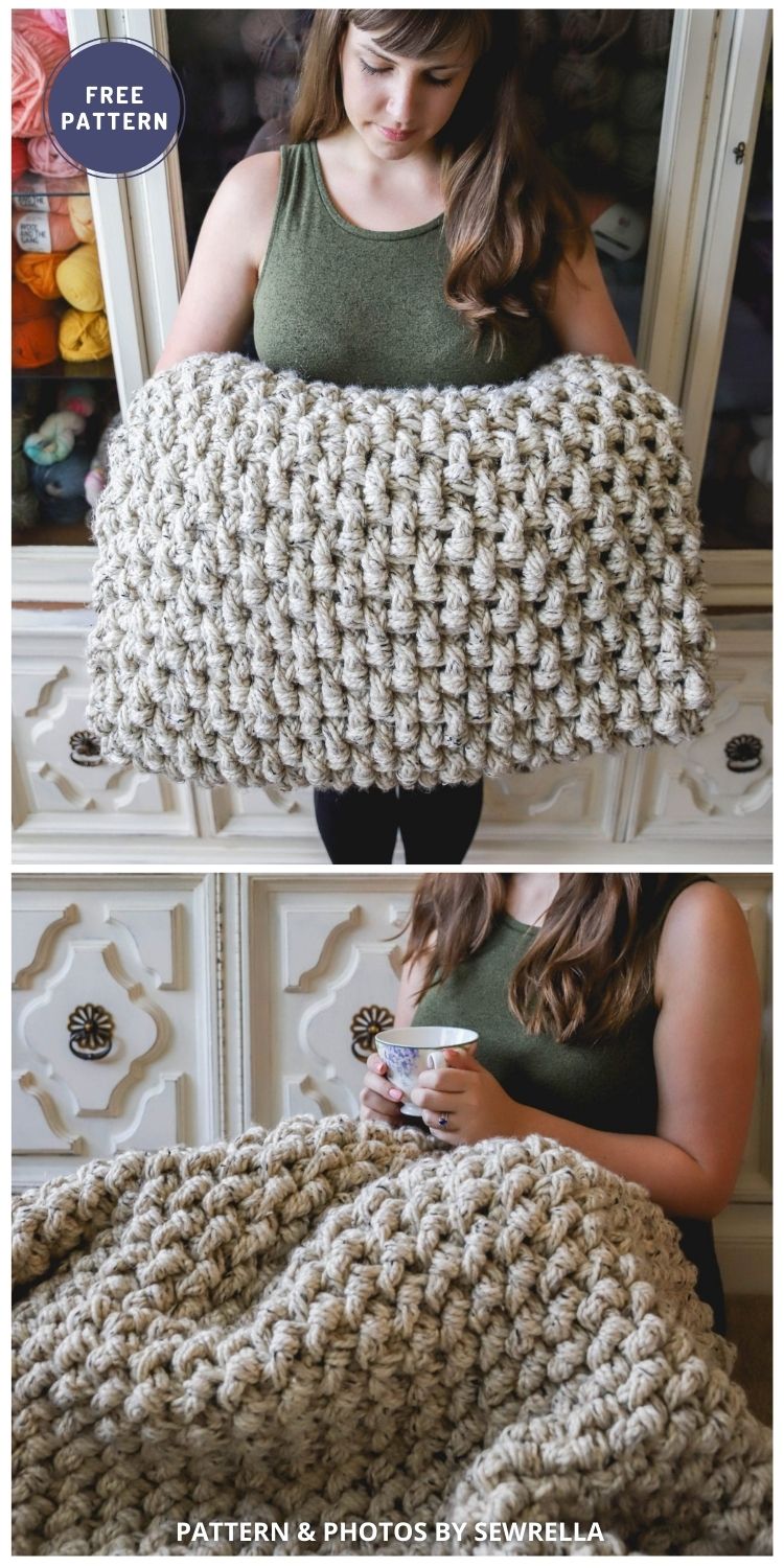 Crochet Mini Basket Weave Blanket - 6 Free Crochet Weighted Blanket Patterns For Better Sleep