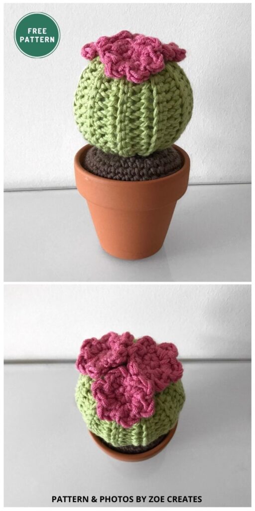 Round Barrel Cactus - 10 Free Amigurumi Cactus Crochet Patterns To Decorate Your Home