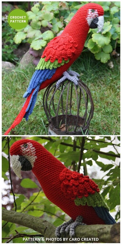 Amigurumi Red-and-Green MacawParrot - 6 Awesome Realistic Crochet Bird Patterns To Make Right Now