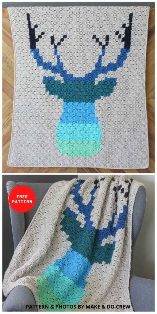 Corner to Corner Crochet Deer Afghan - 9 Free Crochet Camping Blanket Patterns To Keep You Warm And Cozy
