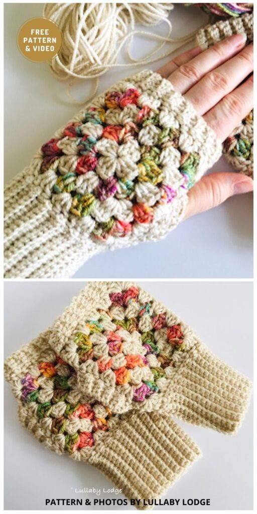 Granny Square Fingerless Mitts - 11 Free Easy Crochet Fingerless Glove Patterns For Winter
