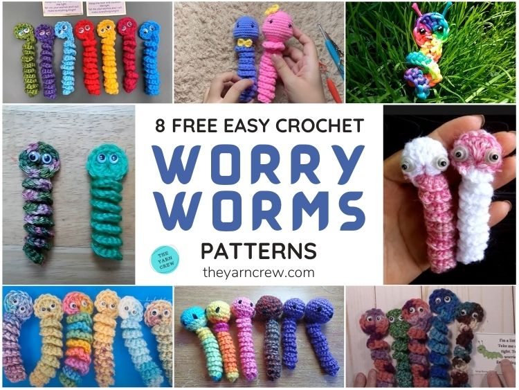 8 Free Easy Crochet Worry Worm Patterns FB POSTER