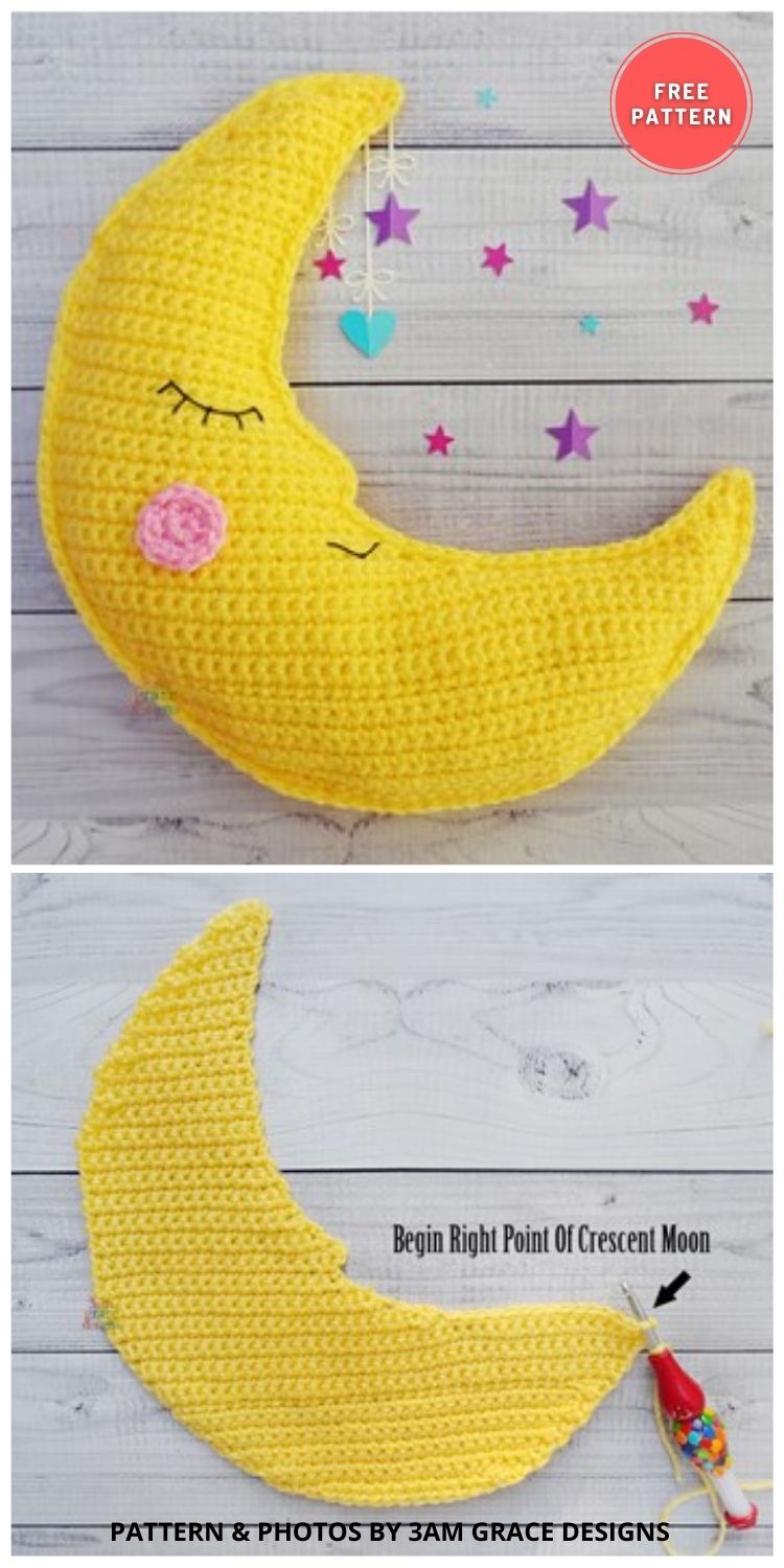 Crescent Moon Kawaii Cuddler - 7 Quick & Easy Free Moon Crochet Patterns