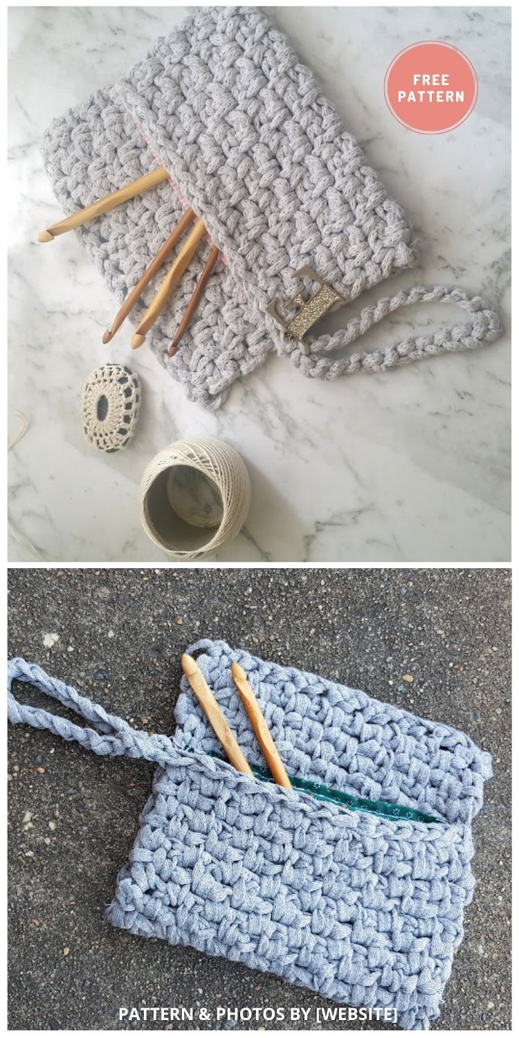 Moss Stitch Pouch - 10 Free Crochet Hook Case, Pouch & Holder Patterns To Make