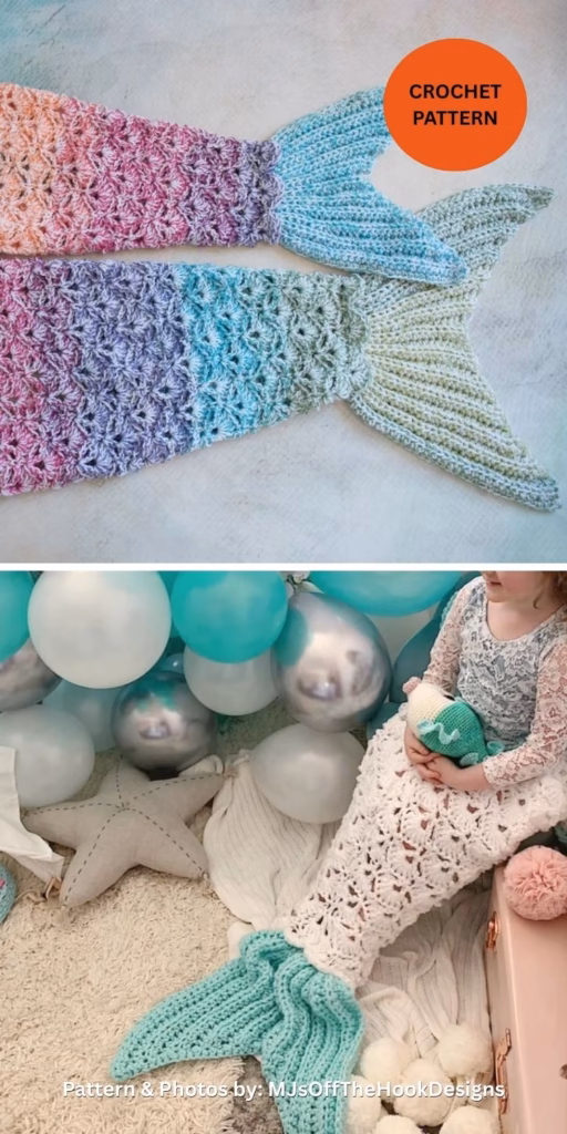 Rainbow Sparkle Mermaid Blanket - 12 Crochet Mermaid Tail Blanket Patterns For Kids & Adults