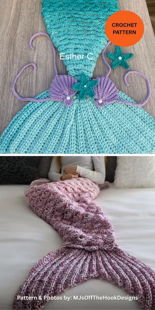Shell Stitch Mermaid Blanket - 12 Crochet Mermaid Tail Blanket Patterns For Kids & Adults