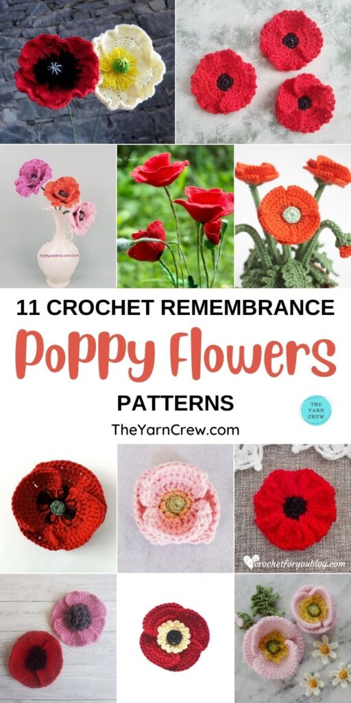 11 Crochet Remembrance Poppy Flower Patterns PIN 1