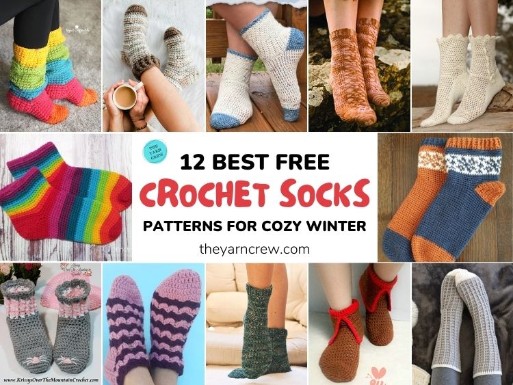 12 Best Free Crochet Sock Patterns For Cozy Winter FB POSTER