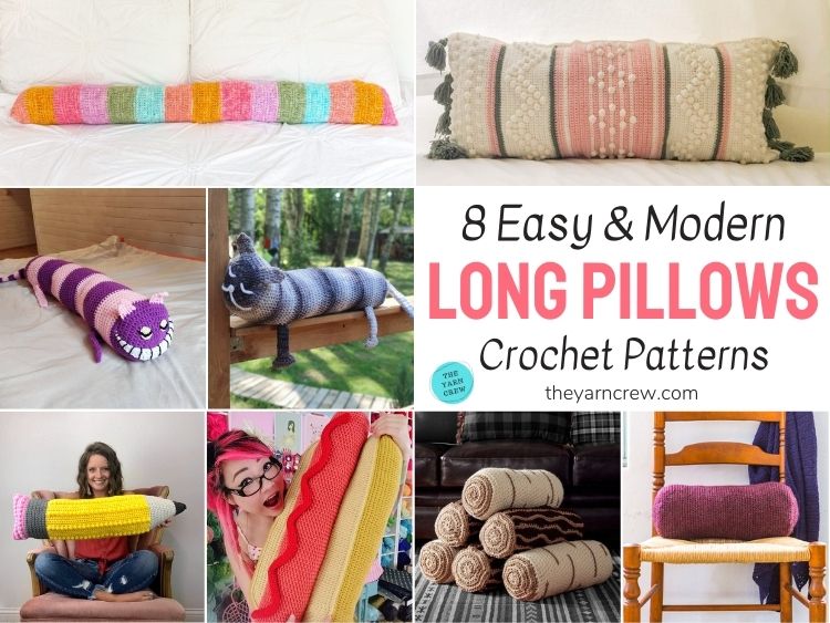 8 Easy & Modern Long Pillow Crochet Patterns FB POSTER