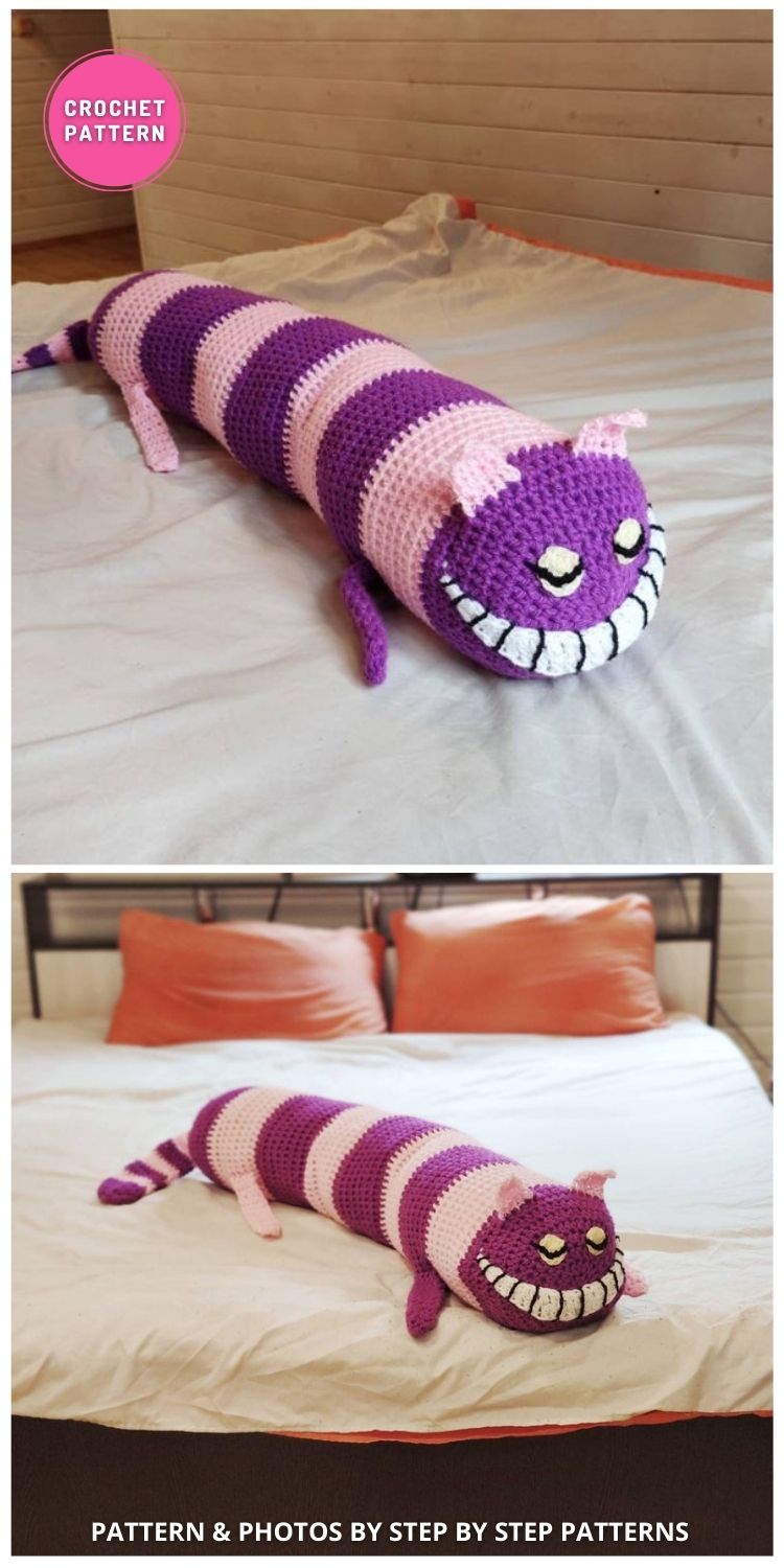 Crochet Cheshire Cat Long Body Pillow - 8 Easy & Modern Long Pillow Crochet Patterns