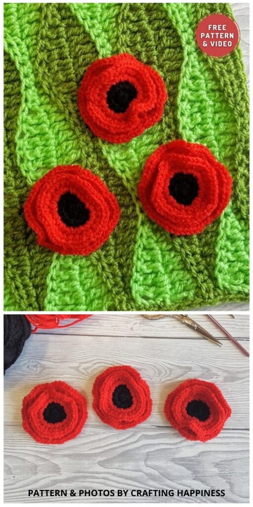 Crochet Poppy Pin - 11 Free Crochet Poppy Accessory Patterns