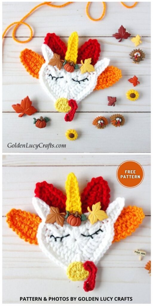 Crochet Thanksgiving Turkey Unicorn - 12 Free Crochet Thanksgiving Home Decor Patterns