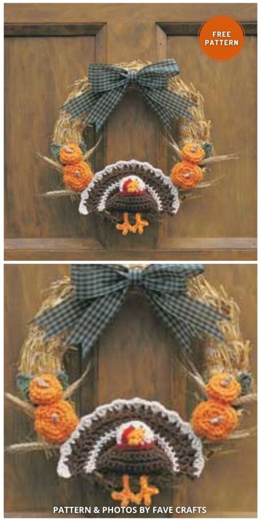 Crochet Turkey Thanksgiving Wreath - 12 Free Crochet Thanksgiving Home Decor Patterns