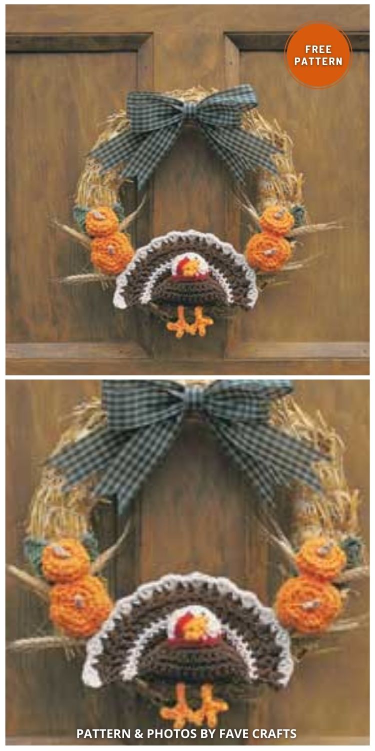 Crochet Turkey Thanksgiving Wreath - 12 Free Crochet Thanksgiving Home Decor Patterns