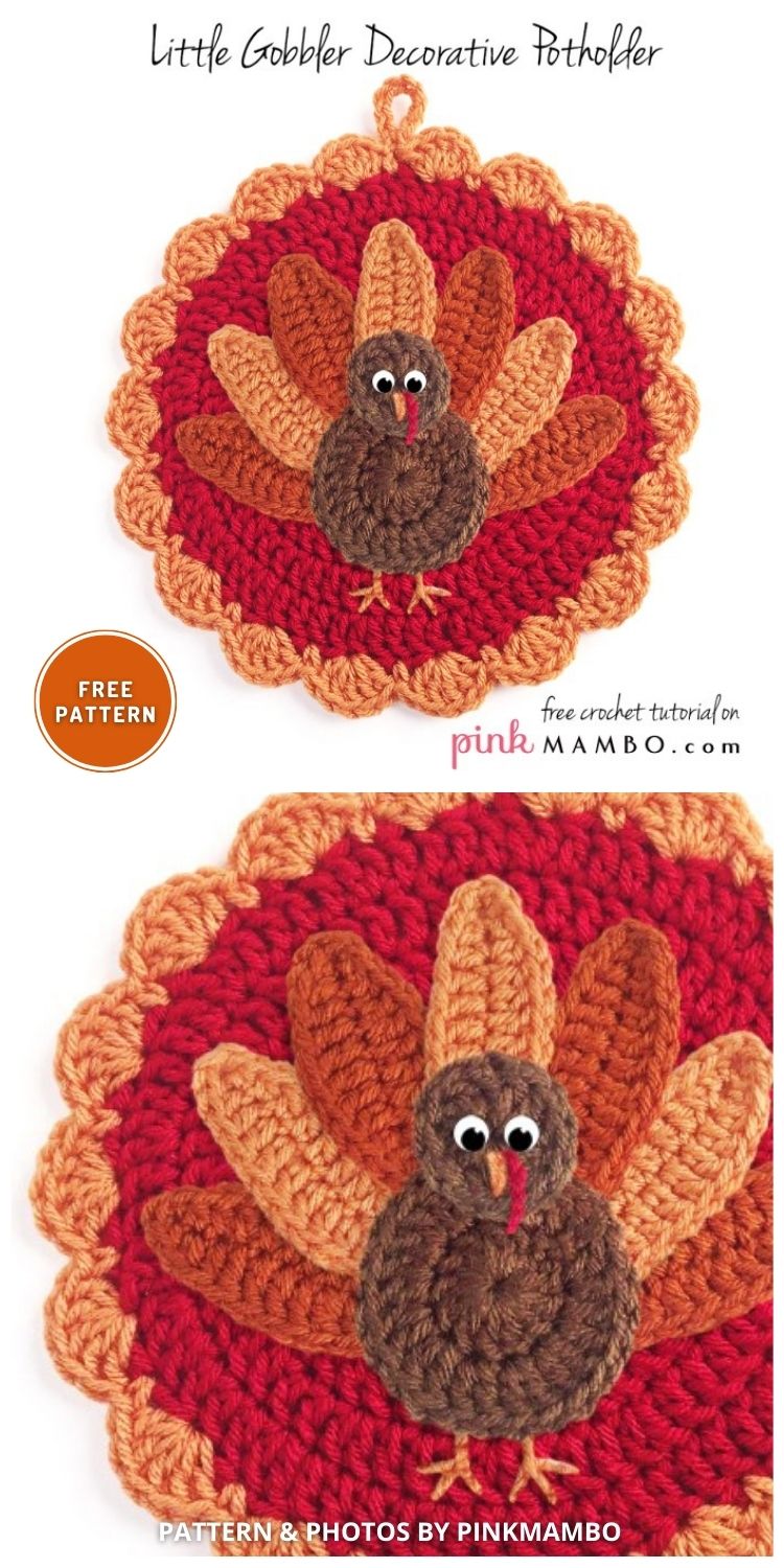 Little Gobbler Decorative Pot Holder - 12 Free Crochet Thanksgiving Home Decor Patterns
