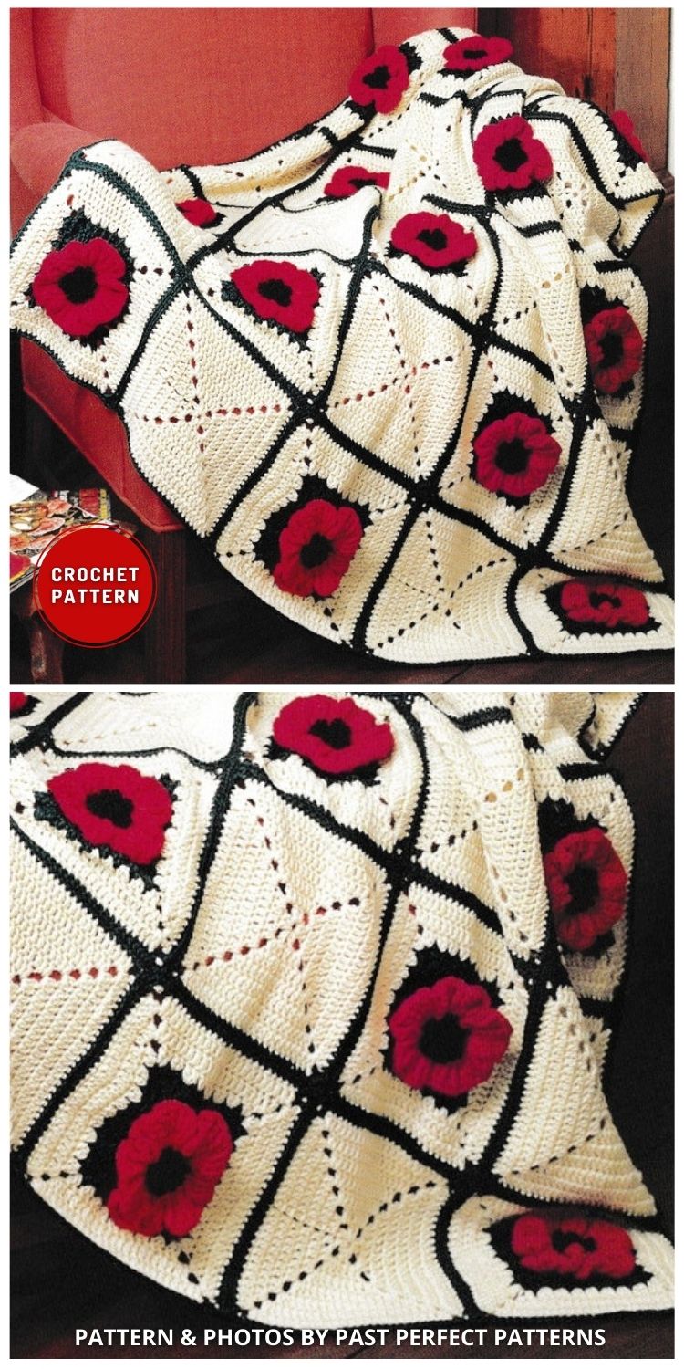 Poppy Afghan Throw Blanket - 5 Best Crochet Poppy Blanket Patterns For Remembrance Day