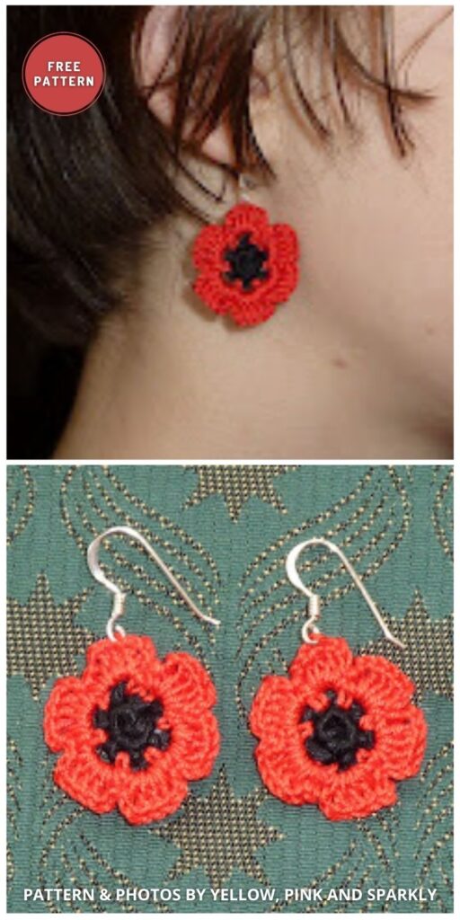 Pretty Poppy Earrings - 11 Free Crochet Poppy Accessory Patterns