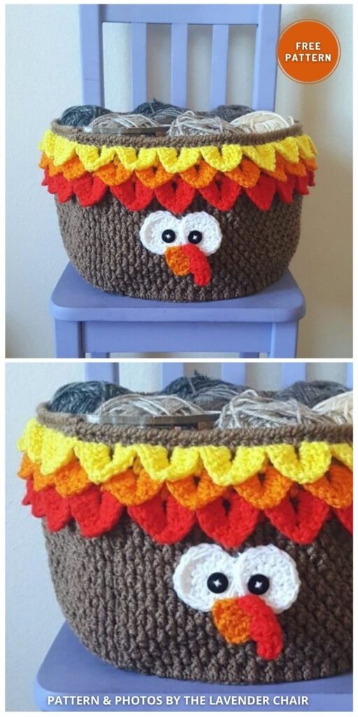 Turkey Yarn Basket Crochet Pattern - 12 Free Crochet Thanksgiving Home Decor Patterns