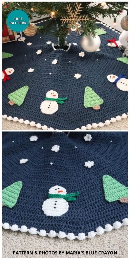 Christmas Snowman Tree Skirt - 11 Free Crochet Christmas Tree Rug Patterns