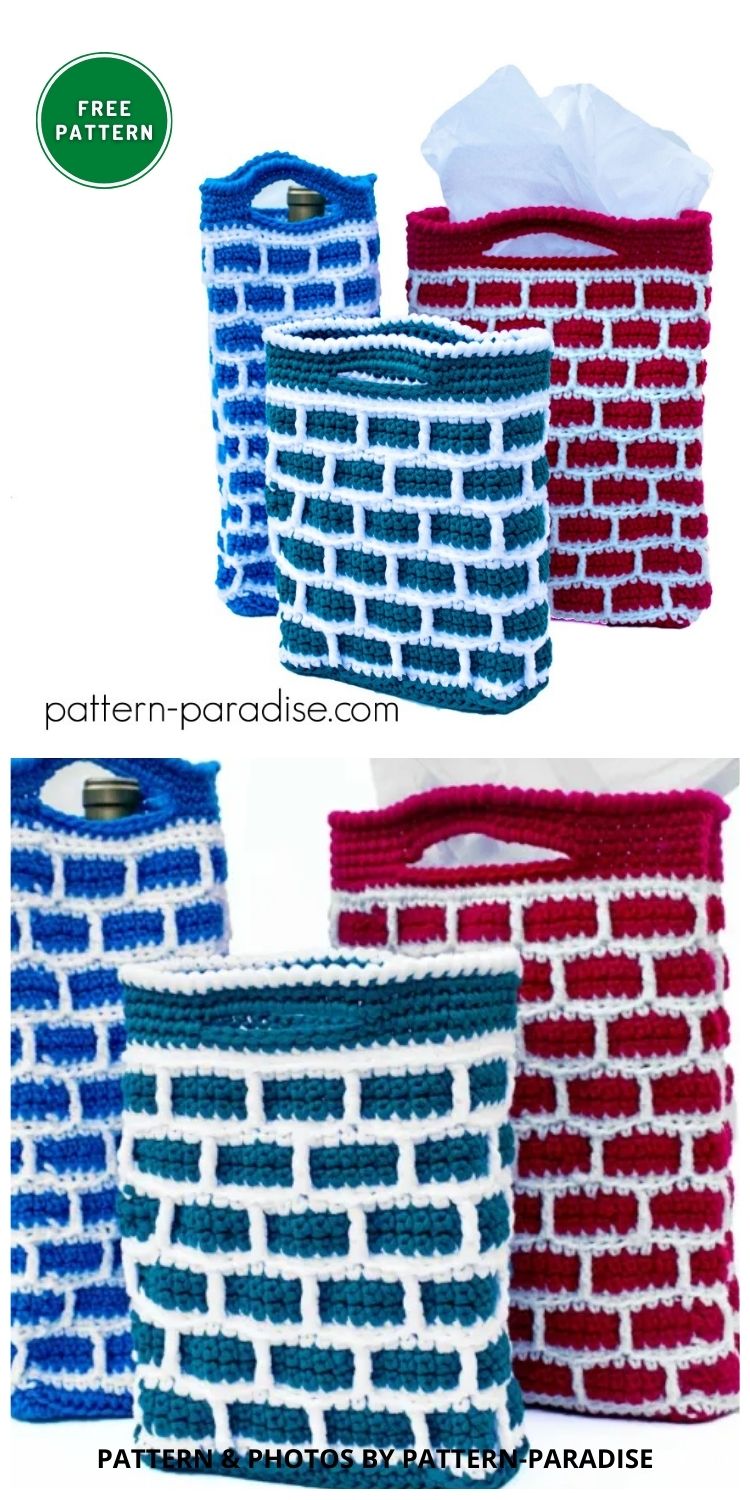 Down the Chimney Gift Bags - 8 Free Christmas Gift Bag Crochet Patterns
