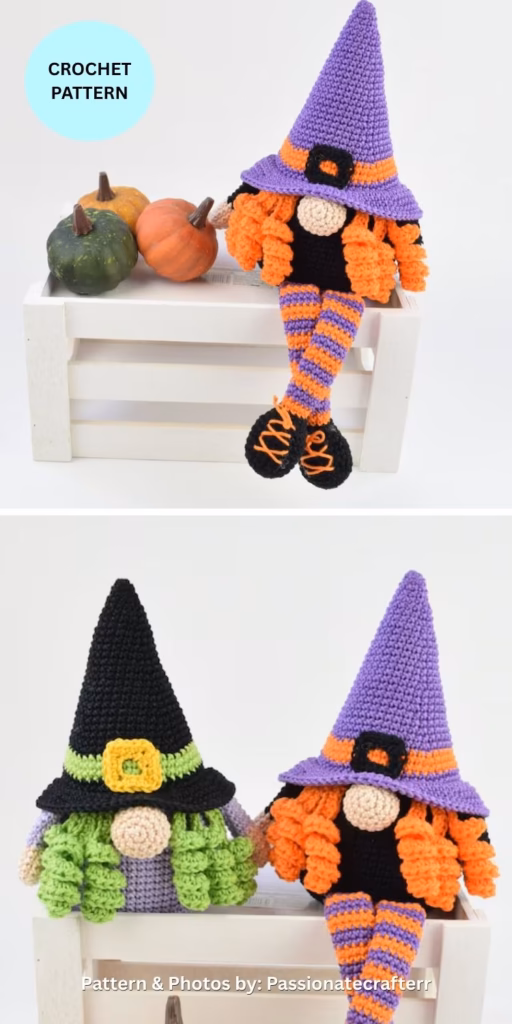 Halloween witch gnome - 6 Crochet Amigurumi Witch Gnome Pattern Ideas