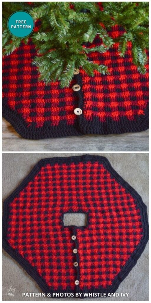 Plaid Tree Skirt - 11 Free Crochet Christmas Tree Rug Patterns