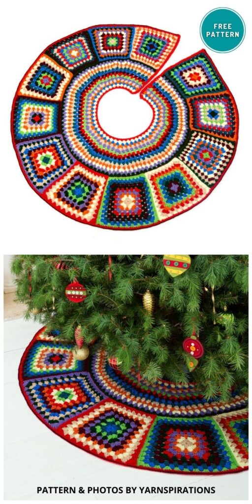 Red Heart Granny Tree Skirt - 11 Free Crochet Christmas Tree Rug Patterns