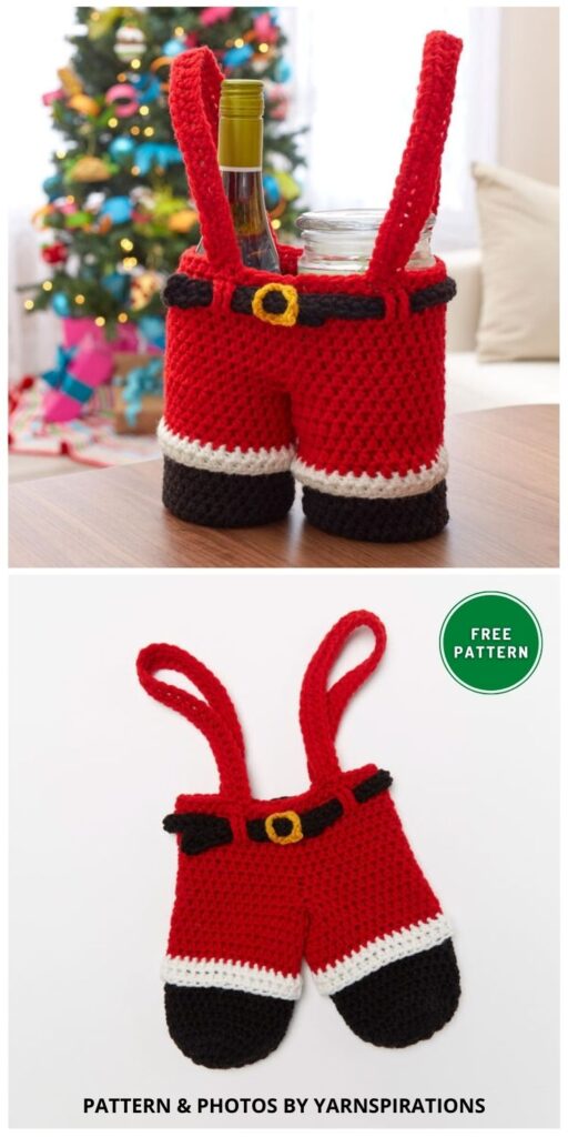 Red Heart Santa Pants Gift Holder - 8 Free Christmas Gift Bag Crochet Patterns