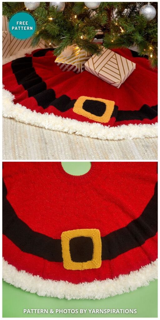 Red Heart Santa's Coat Tree Skirt - 11 Free Crochet Christmas Tree Rug Patterns