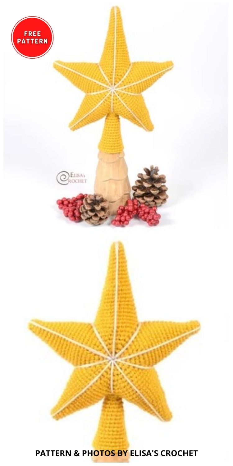 Star Tree Topper - 7 Free Crochet Christmas Tree Topper Patterns to Make