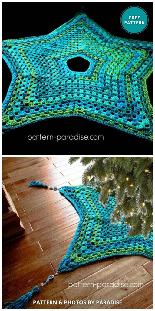 Starlight Tree Skirt - 11 Free Crochet Christmas Tree Rug Patterns