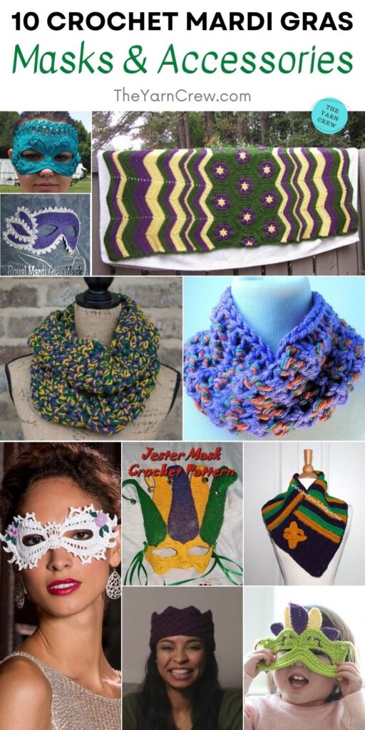 10 Crochet Mardi Gras Masks & Accessories PIN 2