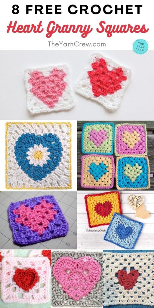 8 Free Crochet Heart Granny Squares PIN 2