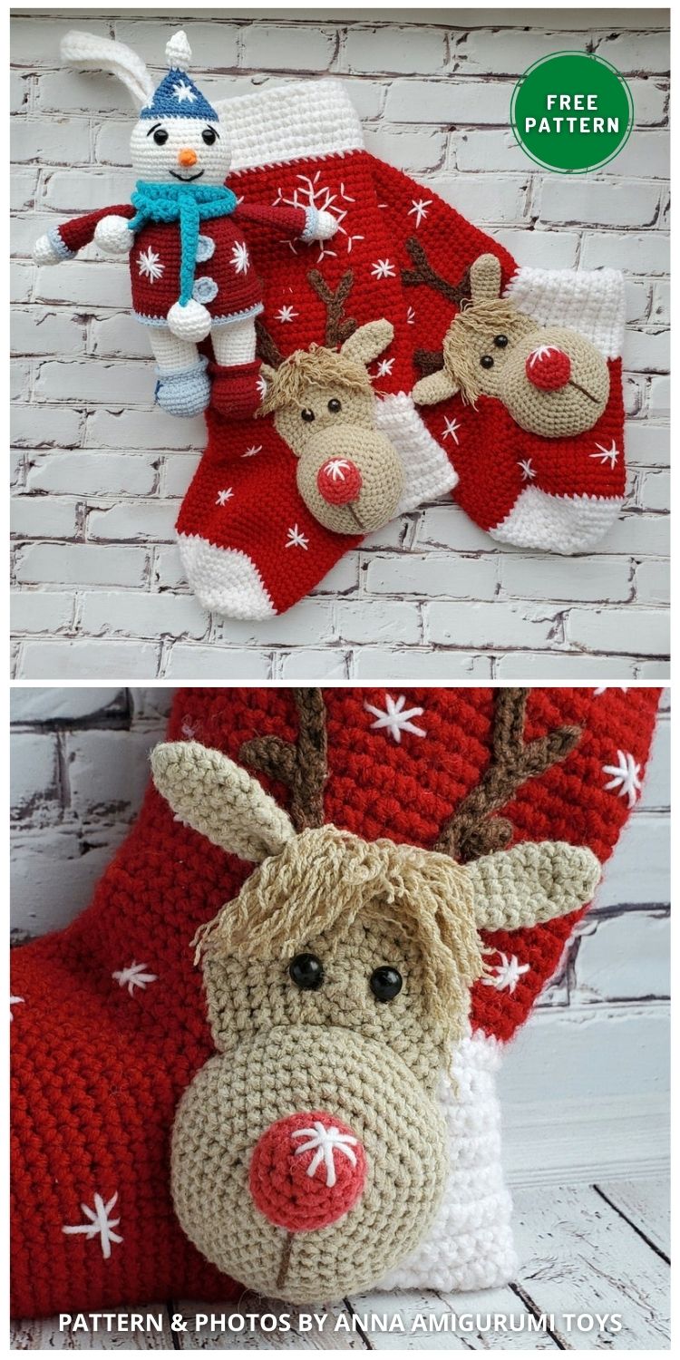 Crochet Deer Stocking - 11 Crochet Animal Stocking Patterns For Christmas