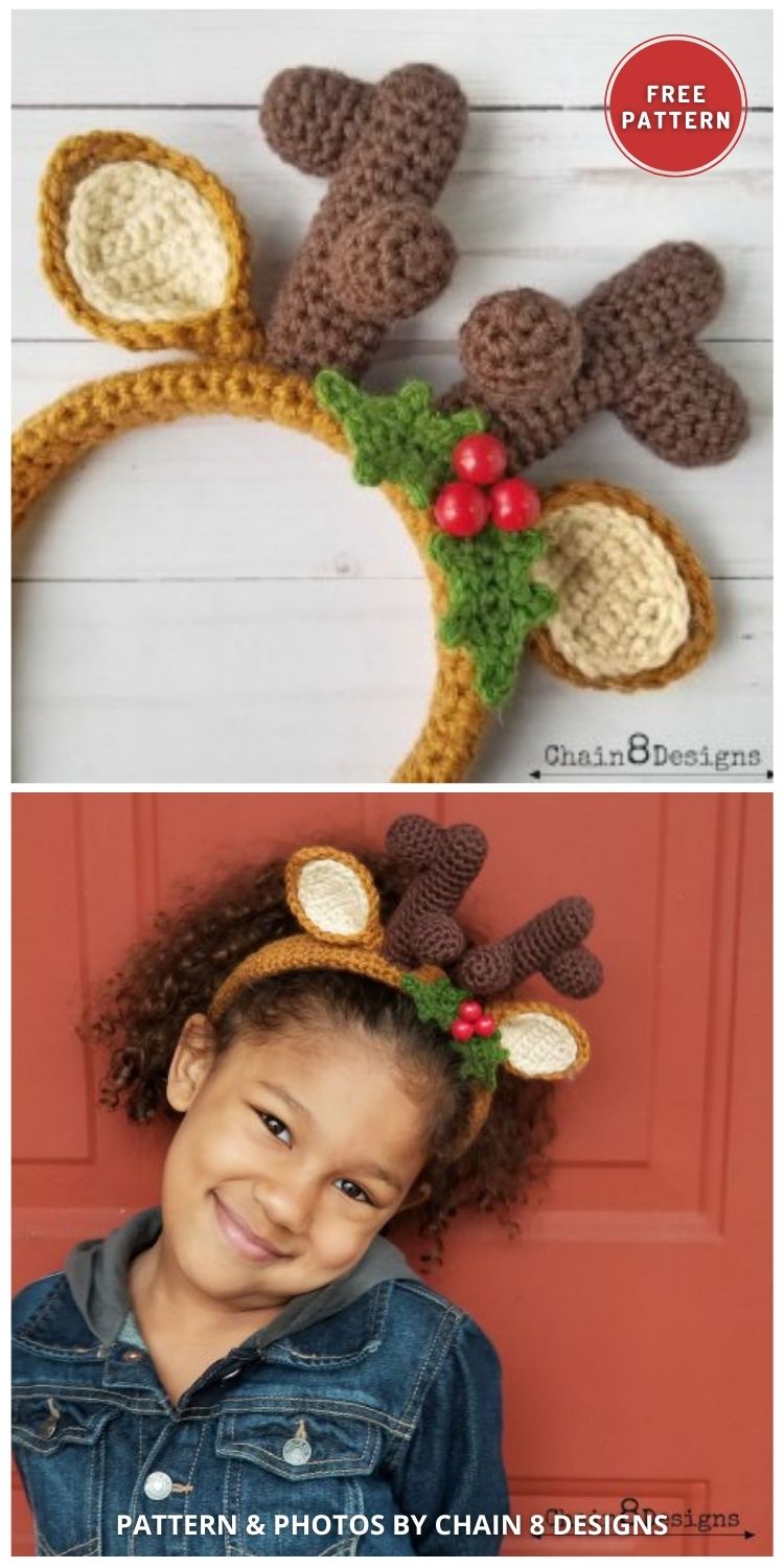 Festive Reindeer Headband - 7 Free Easy Christmas Headband Crochet Patterns